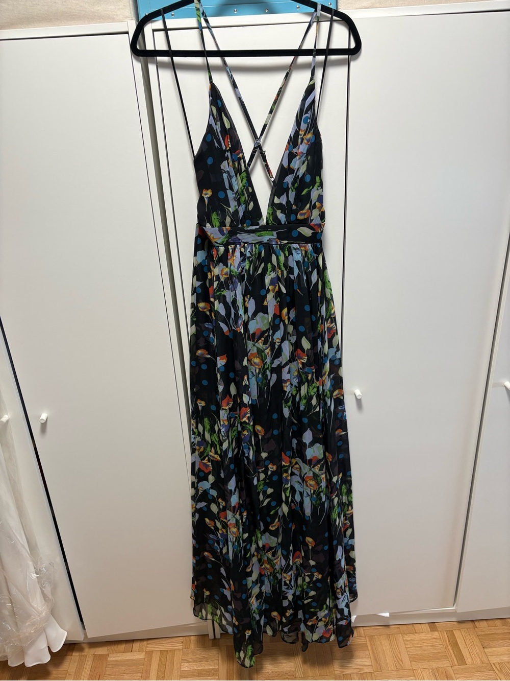 Black Floral Maxi Dress with Plunging V-Neck Honey Boutique - Picture 2 of 6